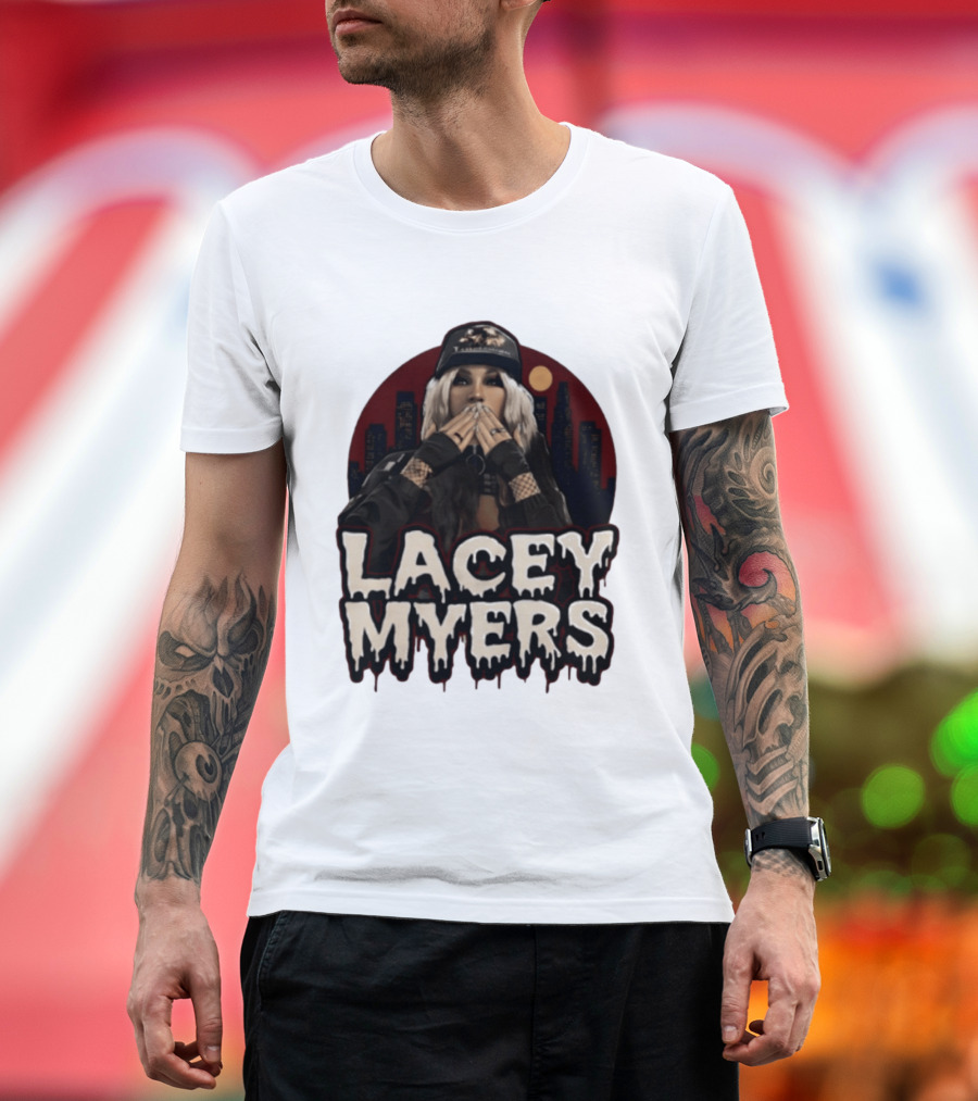 Lacey Myers City Skyline Red Moon Horror T-Shirt