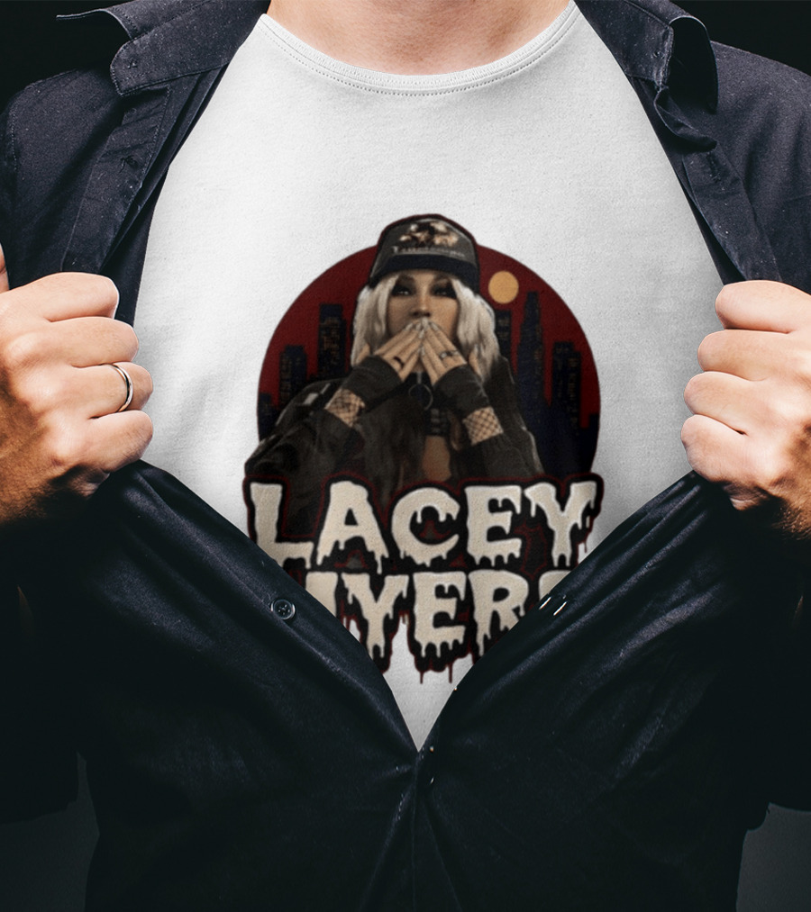 Lacey Myers City Skyline Red Moon Horror T-Shirt