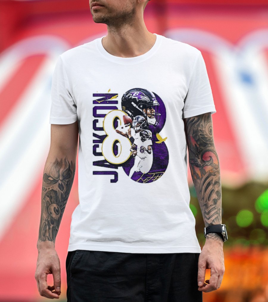 Lamar Jackson 8 Baltimore Ravens NFL Football Star Player T-Shirt