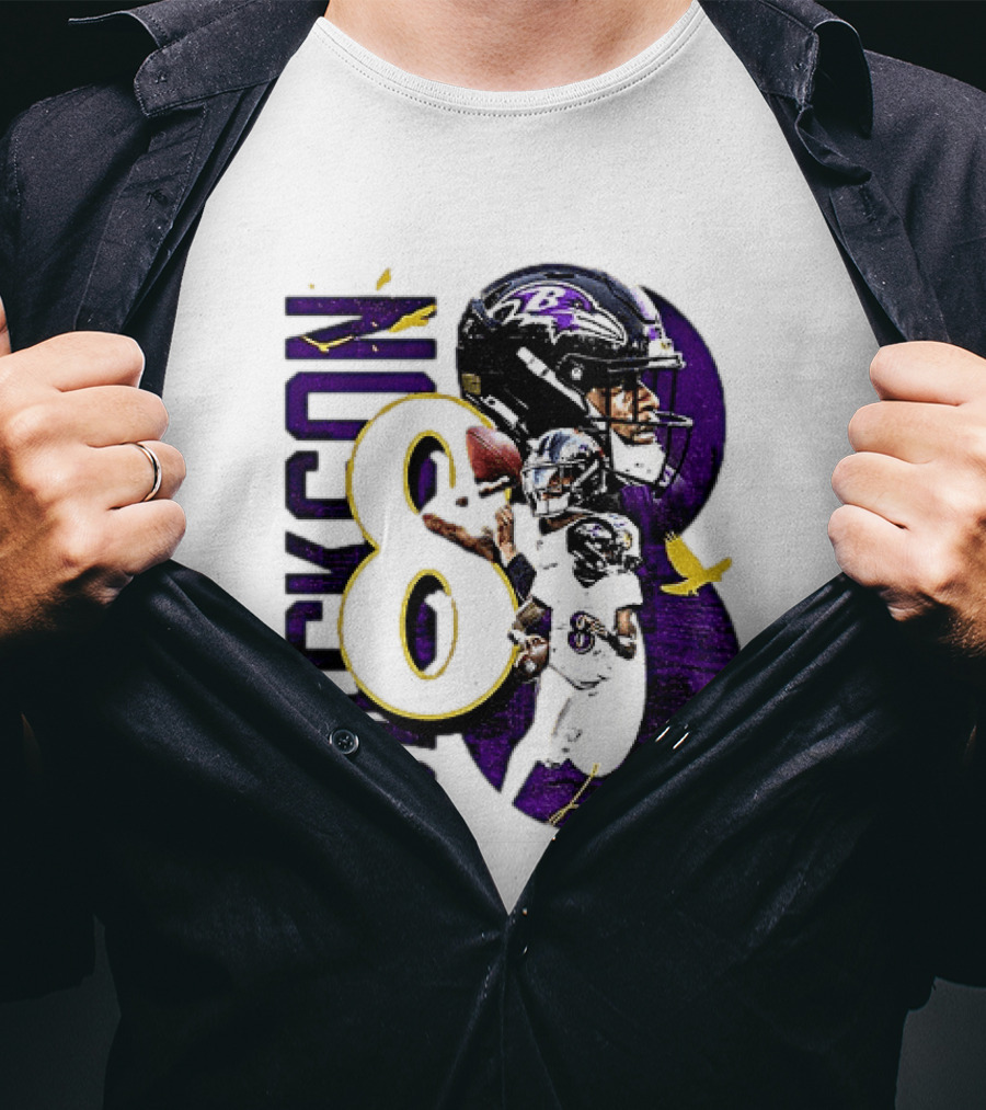 Lamar Jackson 8 Baltimore Ravens NFL Football Star Player T-Shirt