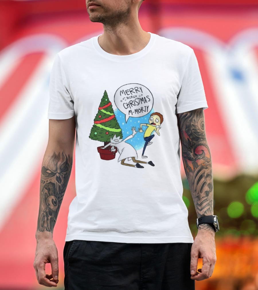 Merry Blergh Christmas M Morty Drunk Ricks Greeting Rick And Morty T-Shirt