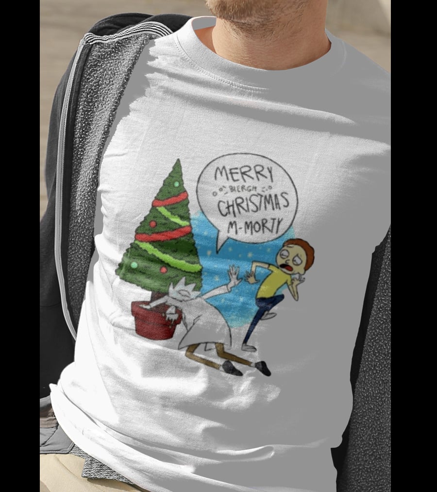 Merry Blergh Christmas M Morty Drunk Ricks Greeting Rick And Morty T-Shirt