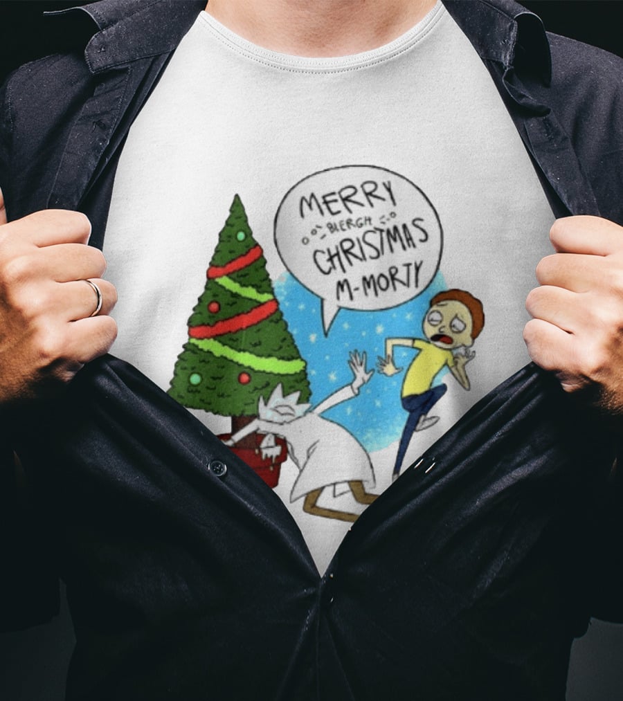 Merry Blergh Christmas M Morty Drunk Ricks Greeting Rick And Morty T-Shirt