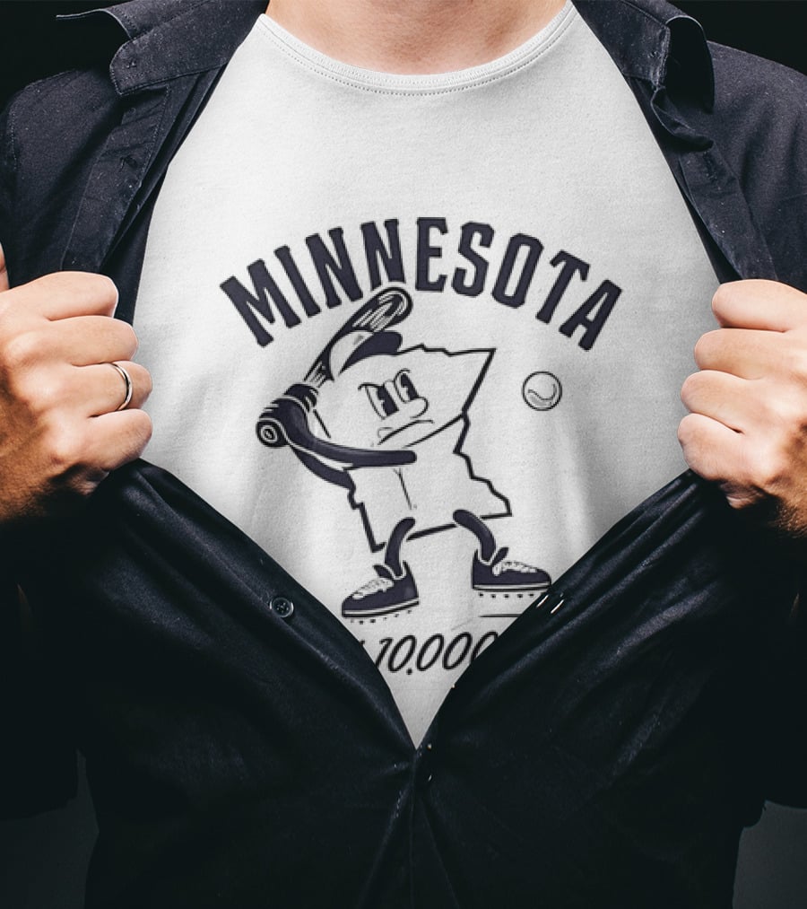Minnesota Land Of 10000 Homers Baseball Player Swinging Bat T-Shirt