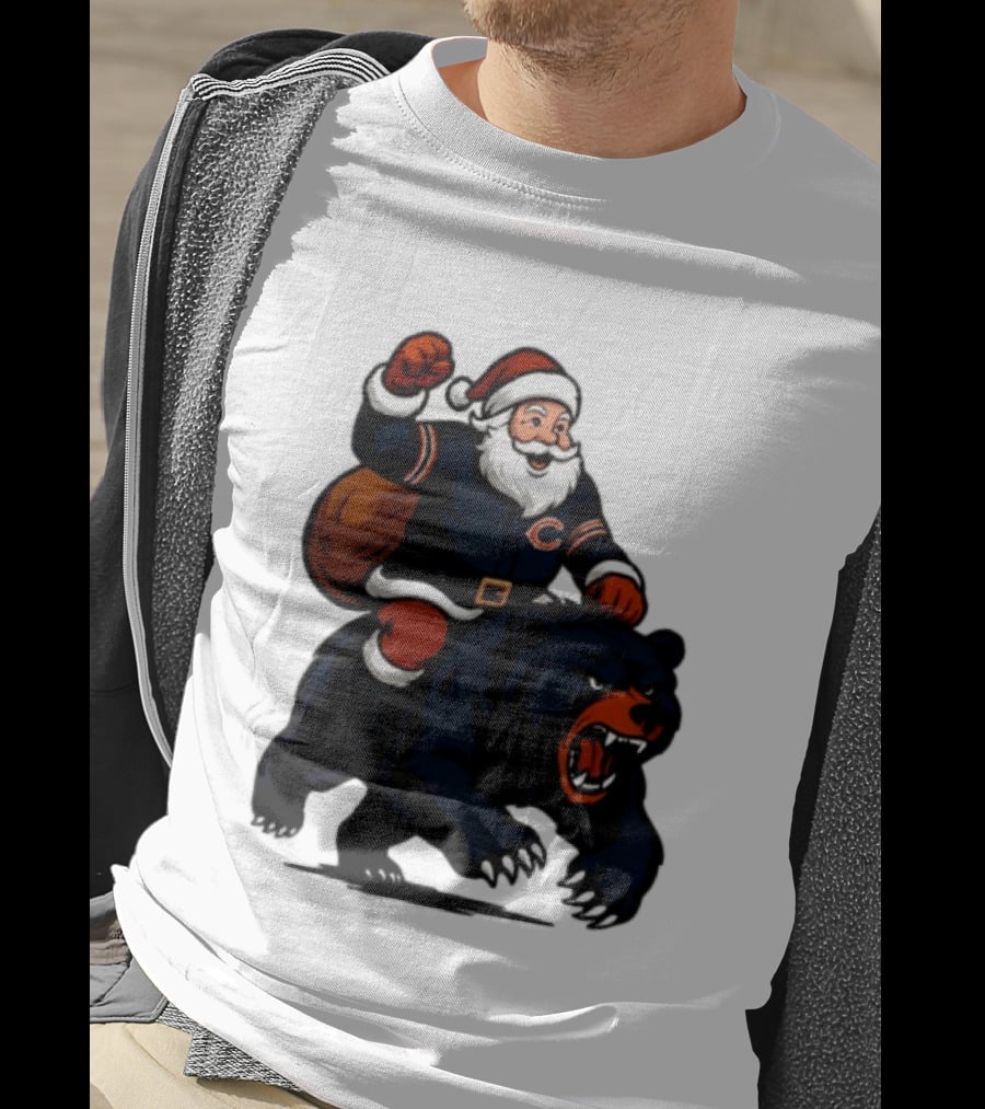 Chicago Bears Santa Claus Riding Bear Christmas Football T-Shirt
