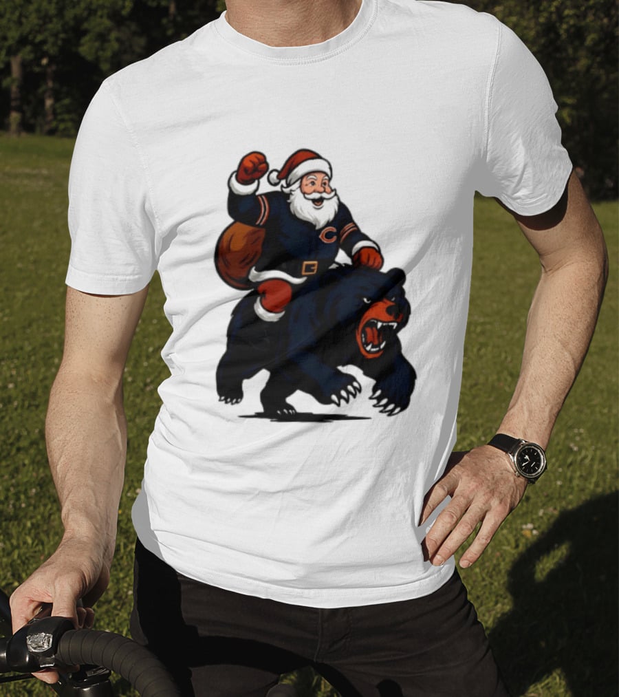 Chicago Bears Santa Claus Riding Bear Christmas Football T-Shirt