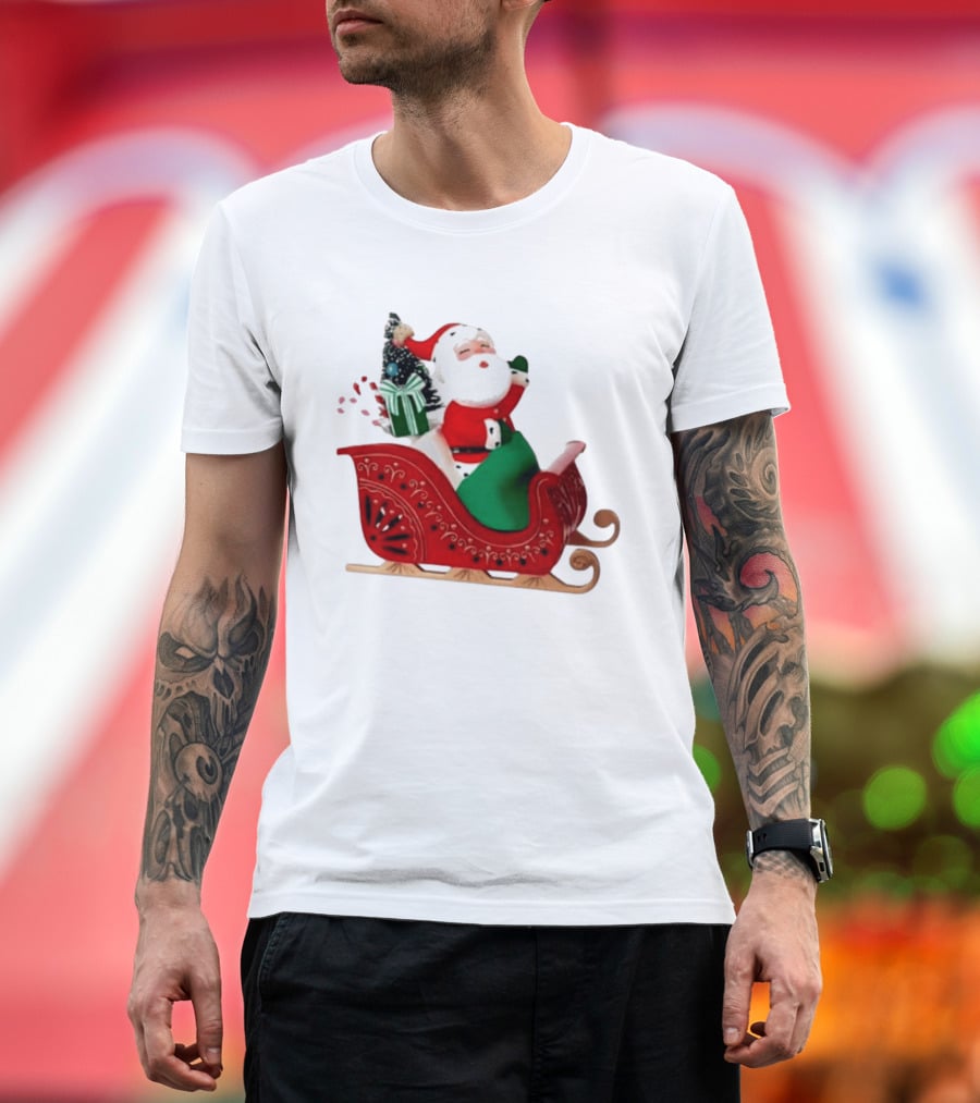 Santa Showtoppers Mini Tree Hallmark White Sleigh Christmas Scene T-Shirt