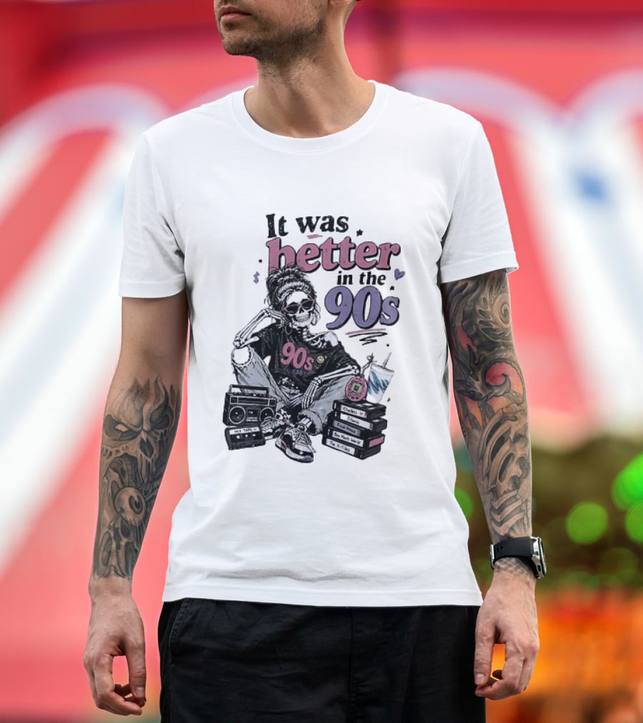 It Was Better In The 90s Skeleton Nostalgia Vibes Cassette Tapes And Books T-Shirt