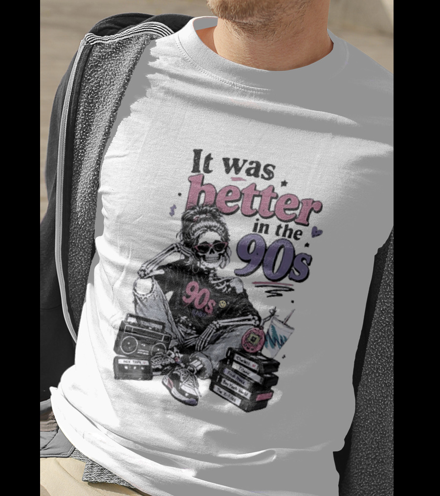 It Was Better In The 90s Skeleton Nostalgia Vibes Cassette Tapes And Books T-Shirt