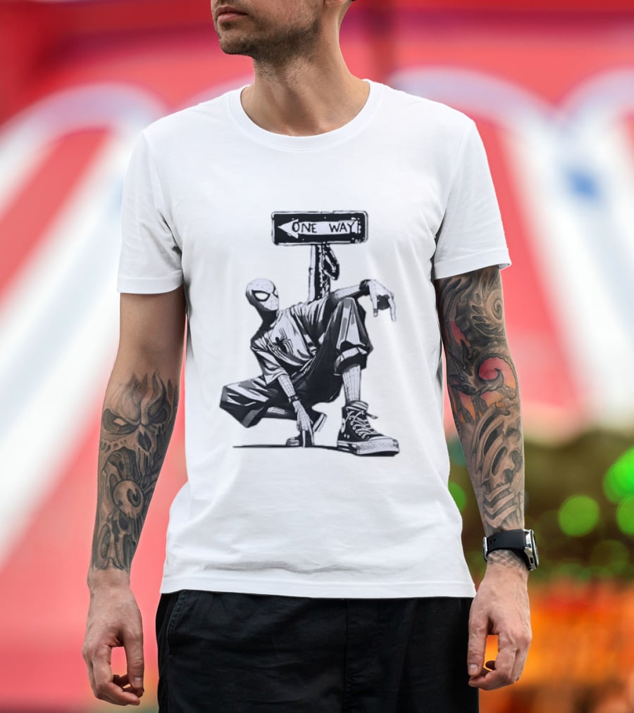 Spider Man One Way Street Pose Marvel Super Hero Converse Sneakers T-Shirt