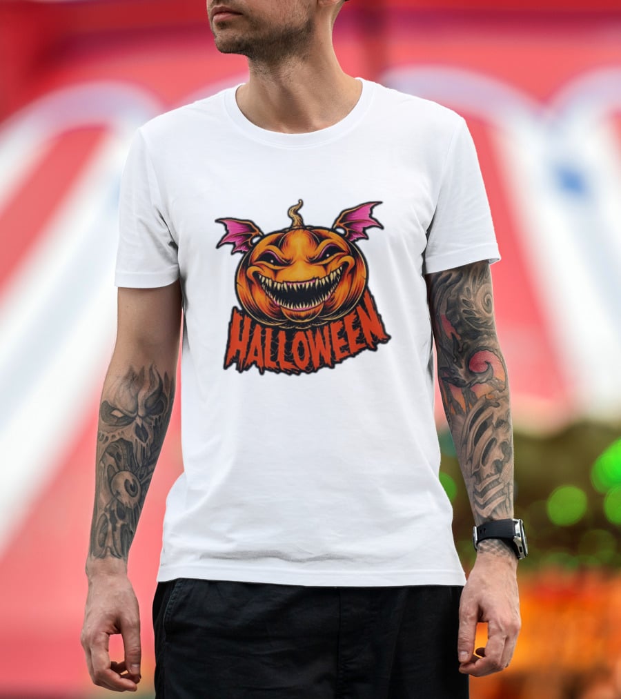 Halloween Bat Winged Jack O' Lantern Pumpkin T-Shirt