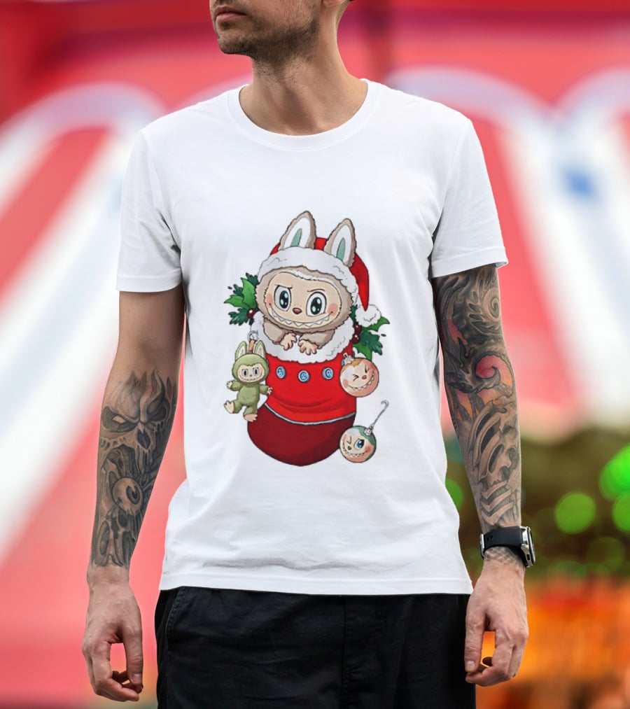 Stocking Stuffer Labubu Christmas Santa Hat Holly Ornaments T-Shirt