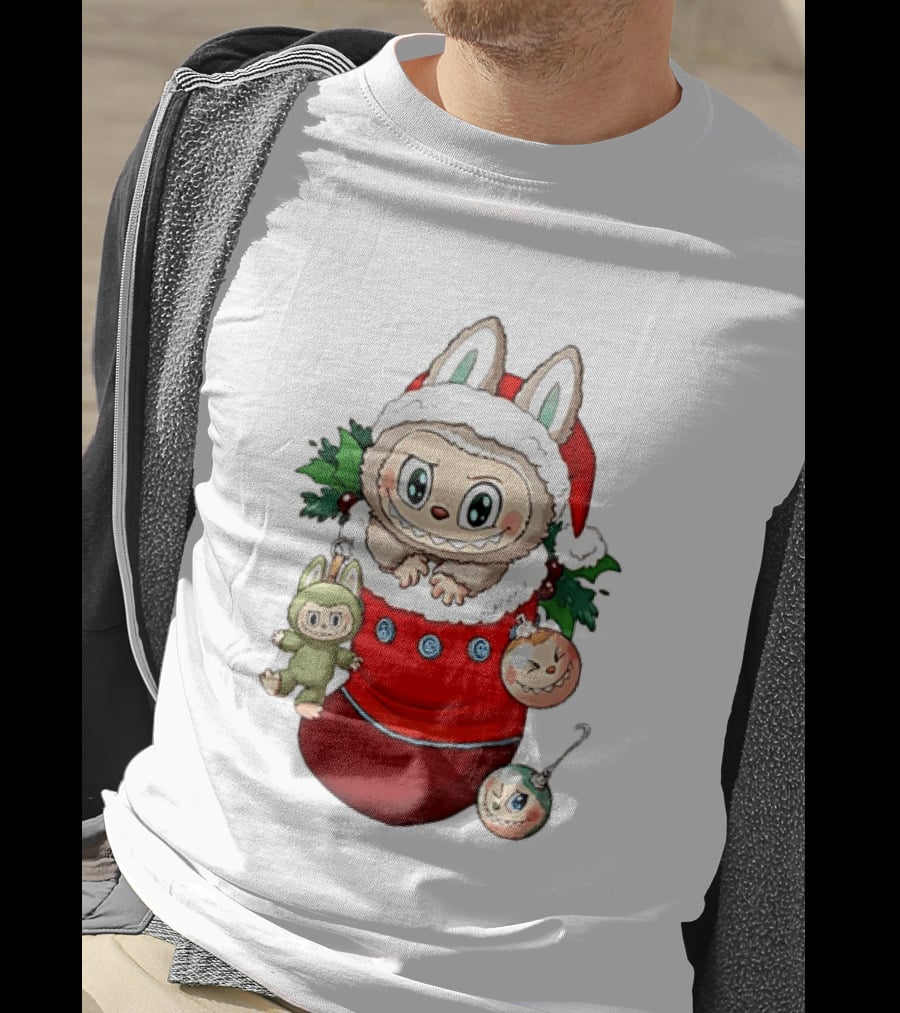 Stocking Stuffer Labubu Christmas Santa Hat Holly Ornaments T-Shirt