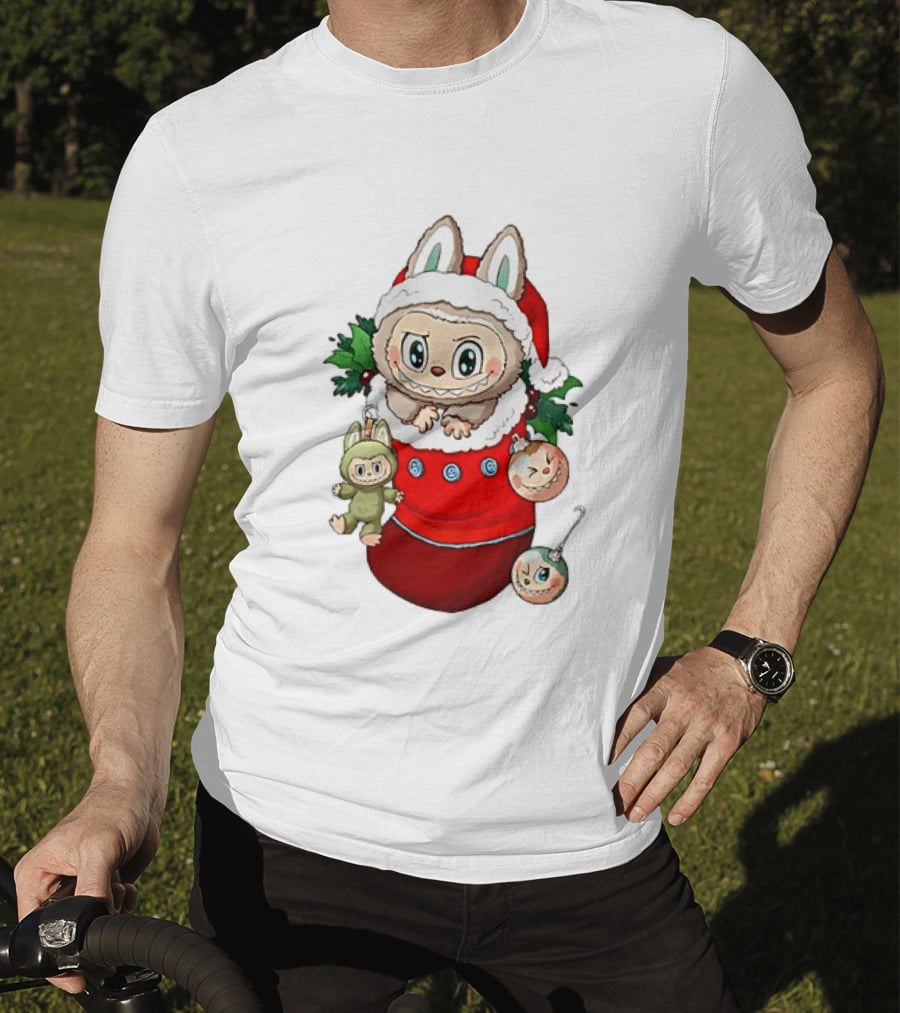 Stocking Stuffer Labubu Christmas Santa Hat Holly Ornaments T-Shirt