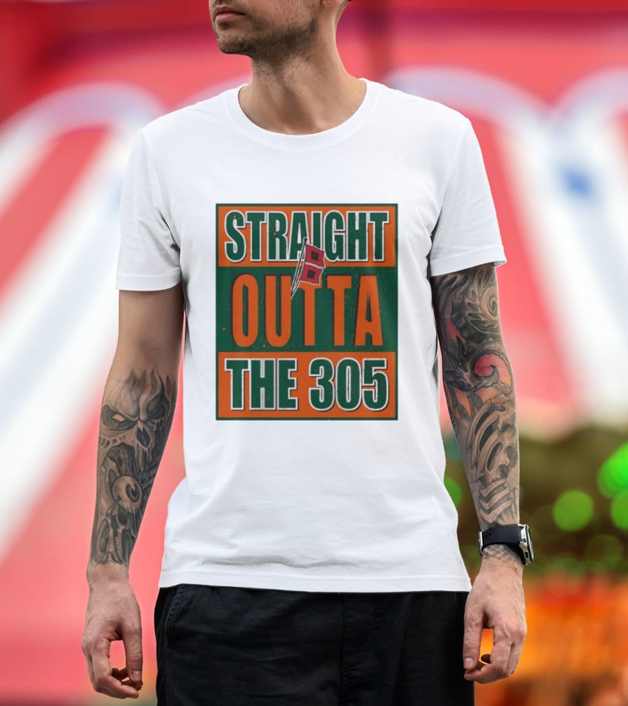Straight Outta The 305 Miami Hurricane Spirit Flag T-Shirt