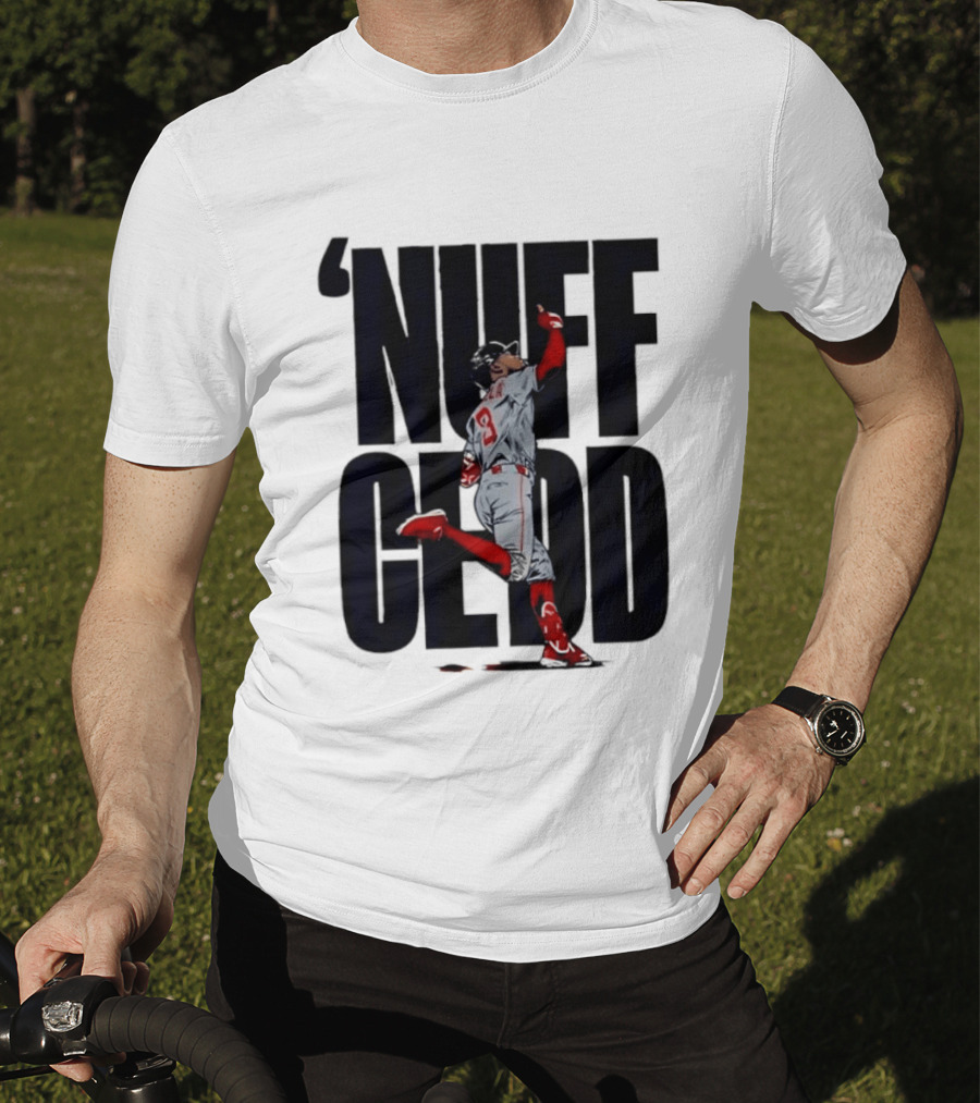 Nuff Cedd Baseball Player Number 9 Running Bases Pointing Up T-Shirt