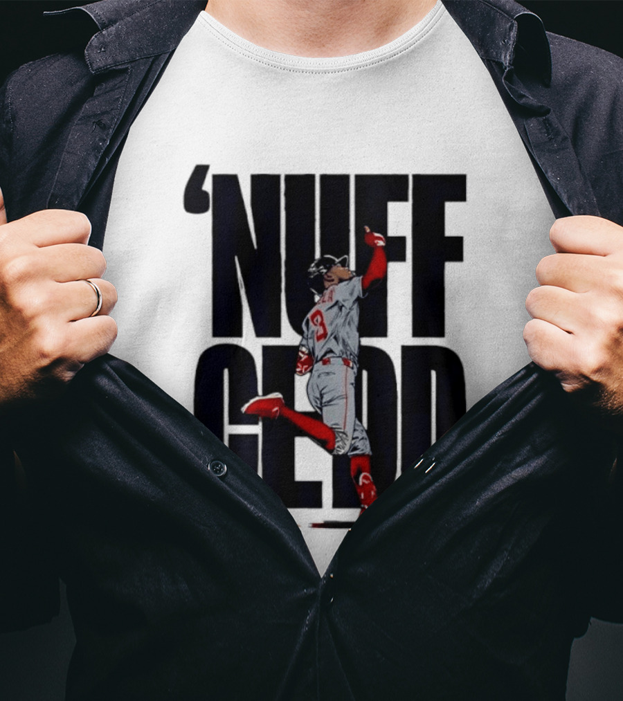 Nuff Cedd Baseball Player Number 9 Running Bases Pointing Up T-Shirt