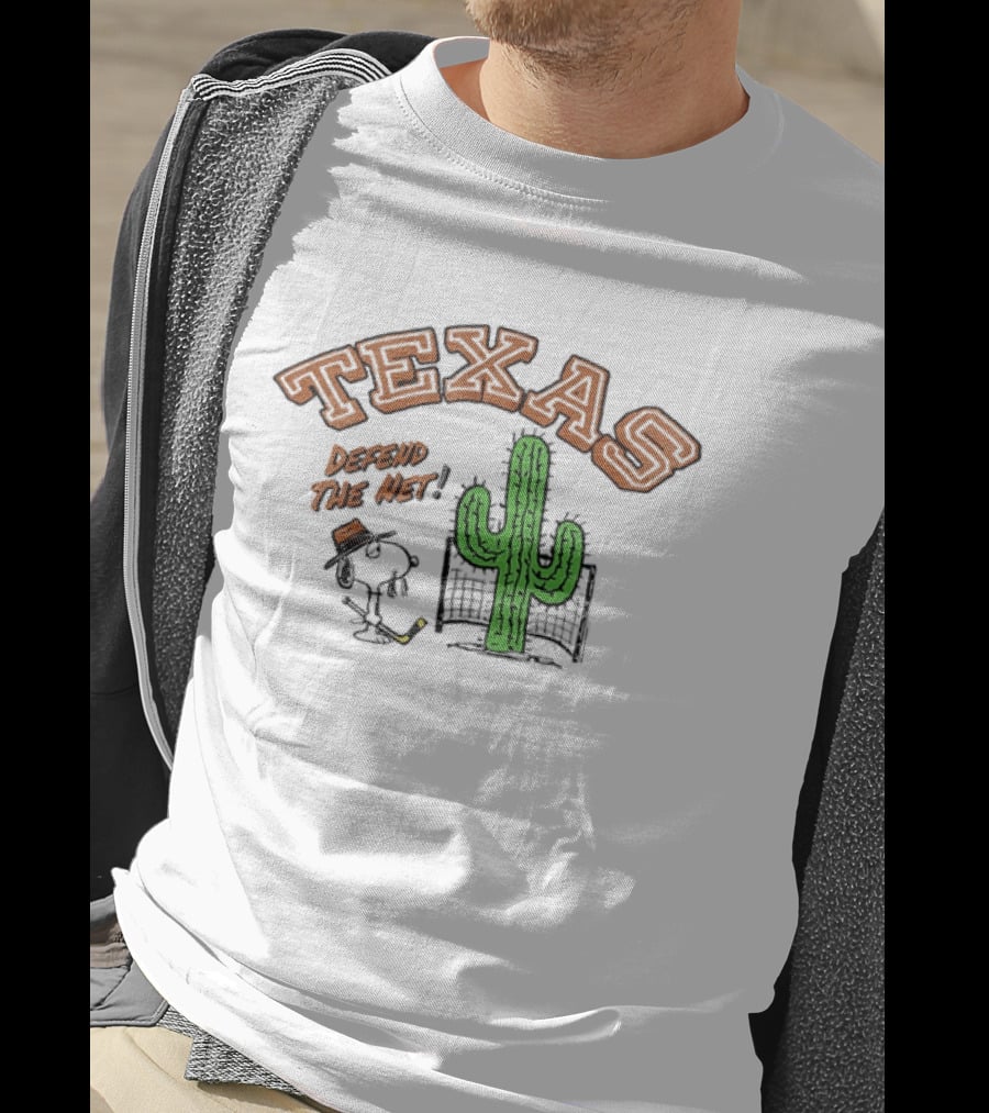 Texas Peanuts Snoopy Defend The Net Hockey Cactus T-Shirt