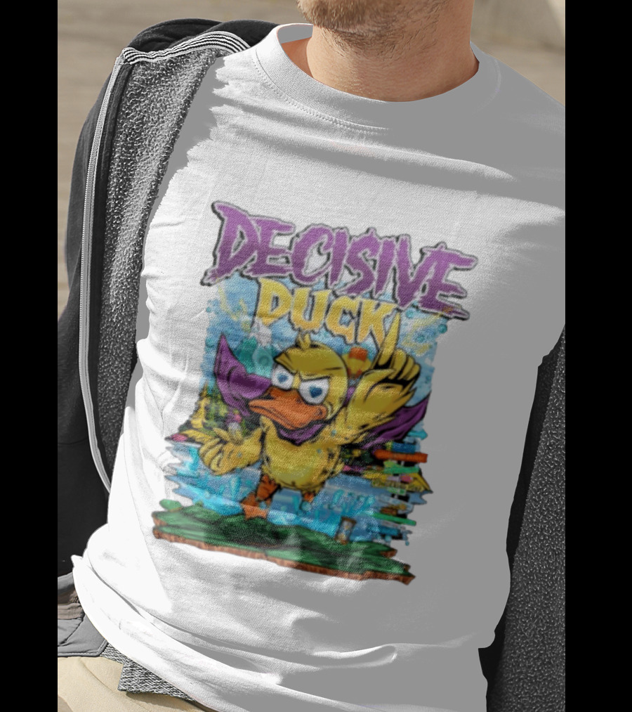 Decisive Duck Adventure Cartoon Style Colorful Forest Scene T-Shirt