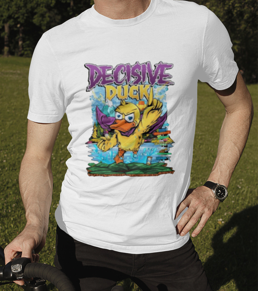 Decisive Duck Adventure Cartoon Style Colorful Forest Scene T-Shirt