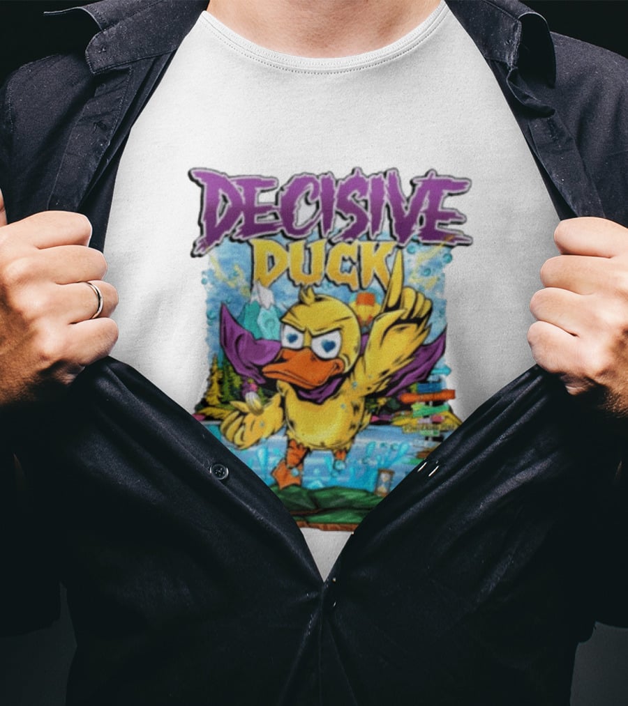 Decisive Duck Adventure Cartoon Style Colorful Forest Scene T-Shirt