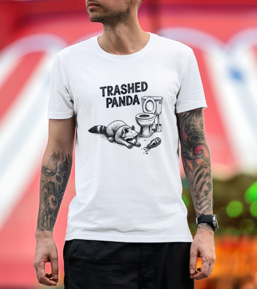 Trashed Panda Funny Raccoon Toilet Scene T-Shirt