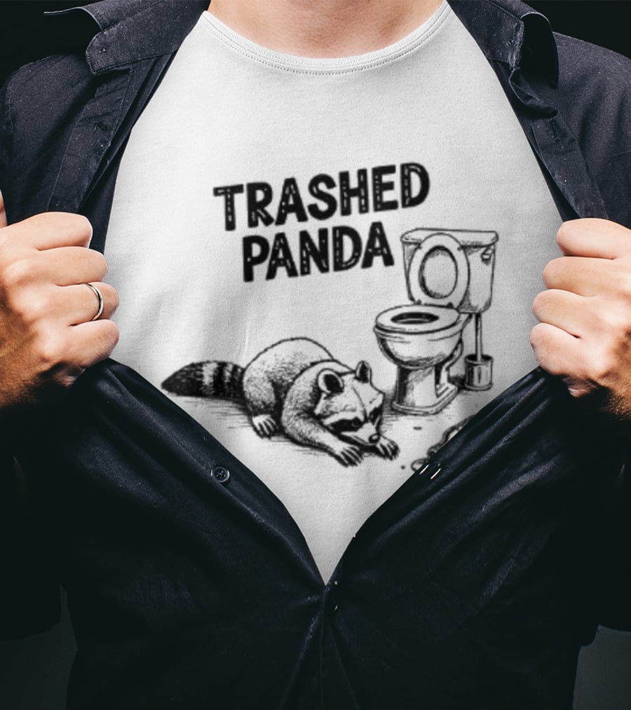 Trashed Panda Funny Raccoon Toilet Scene T-Shirt