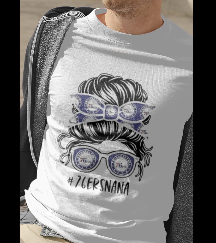 Philadelphia 76ers Nana Messy Bun Glasses Headband T-Shirt