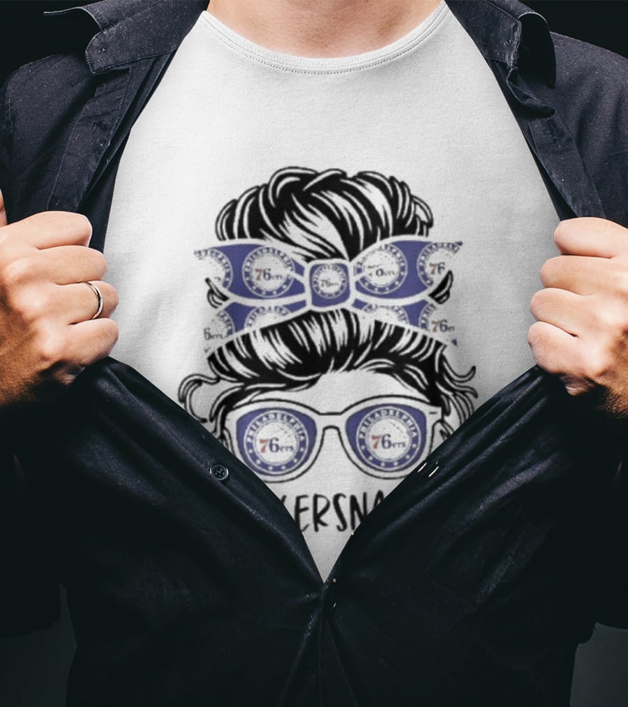 Philadelphia 76ers Nana Messy Bun Glasses Headband T-Shirt