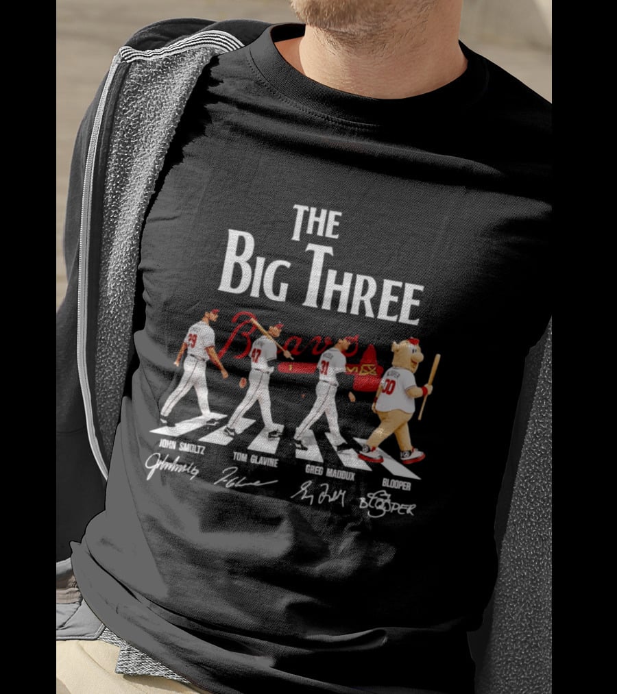 Atlanta Braves The Big Three John Smoltz Tom Glavine Greg Maddux Blooper T-Shirt