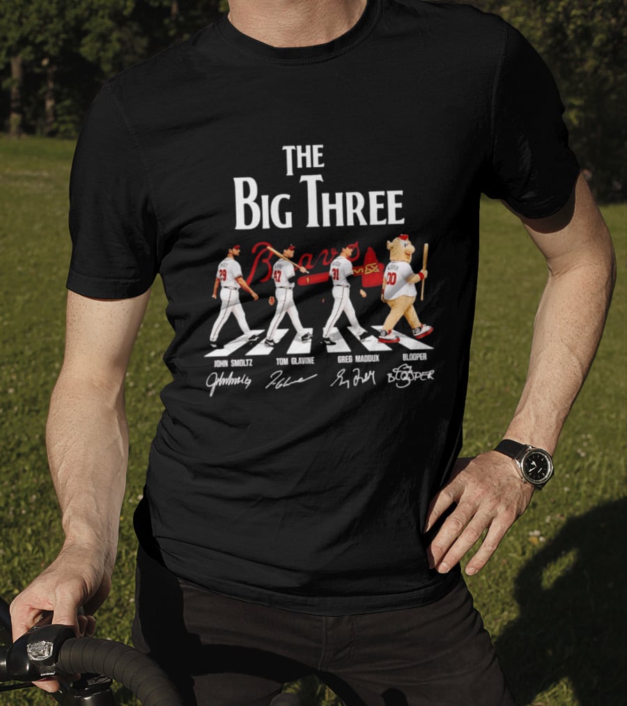 Atlanta Braves The Big Three John Smoltz Tom Glavine Greg Maddux Blooper T-Shirt