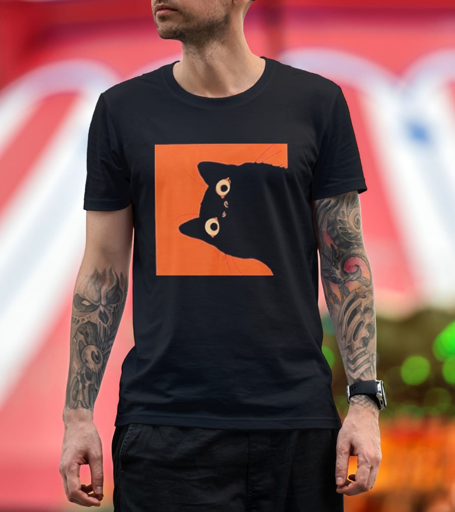 Orange Black Cat Peeking T-Shirt