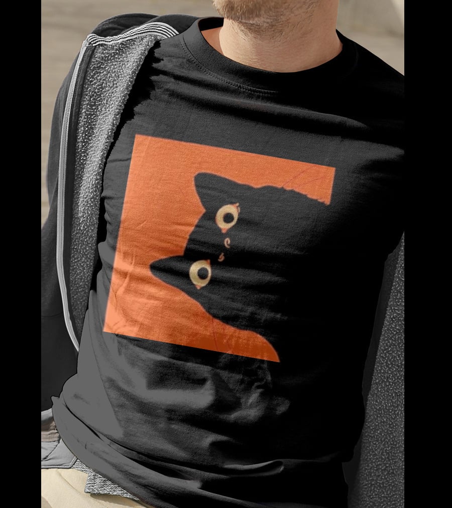 Orange Black Cat Peeking T-Shirt