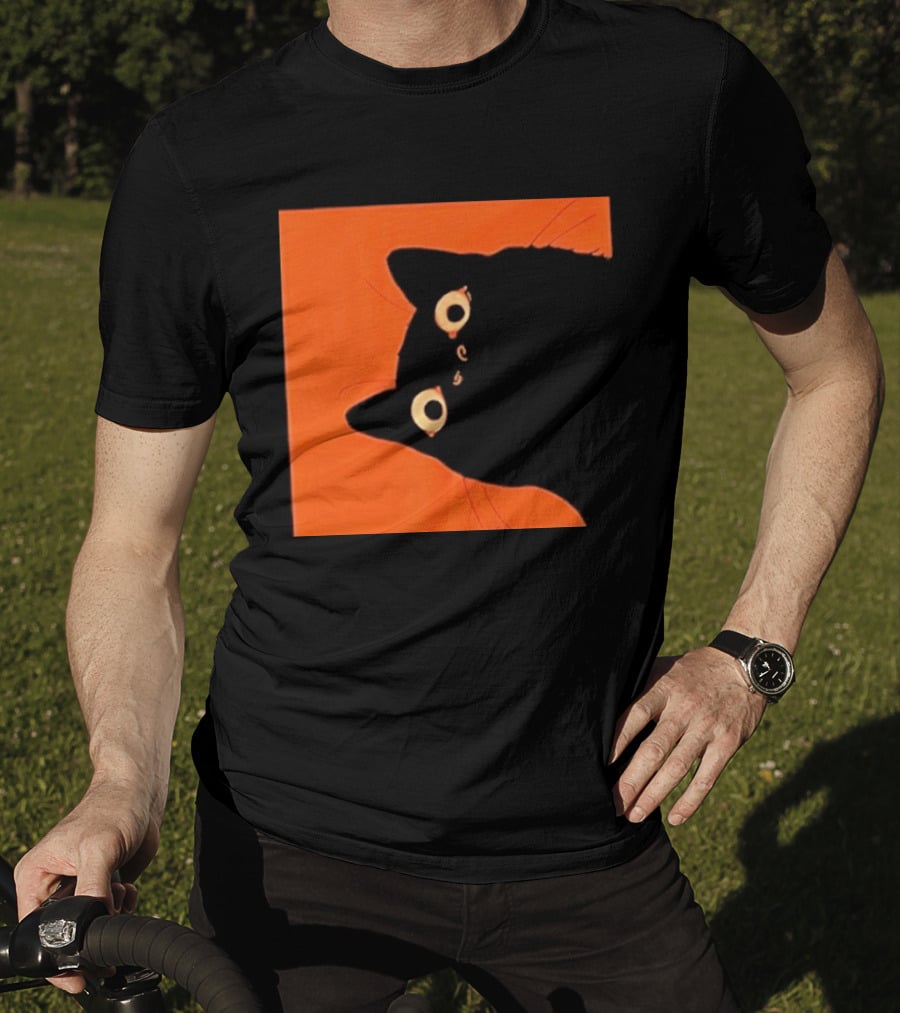 Orange Black Cat Peeking T-Shirt