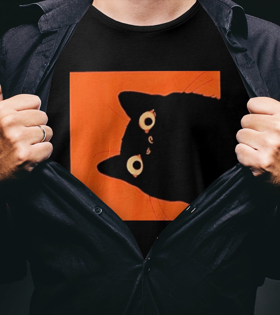 Orange Black Cat Peeking T-Shirt