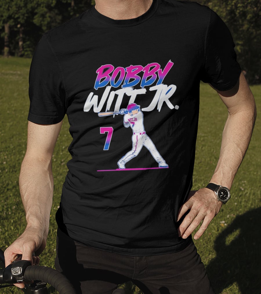 Bobby Witt Jr Kansas City Royals Number 7 Player Baseball Batting Action T-Shirt
