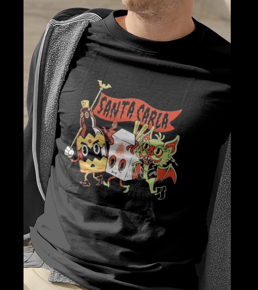 Santa Carla Cartoon Vampire Characters And Food Box With Flag T-Shirt
