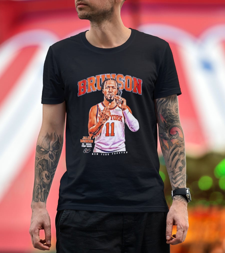 Jalen Brunson Middle Finger New York Knicks NBA Point Guard Brunson 11 Old Yolk Records Knicks T-Shirt
