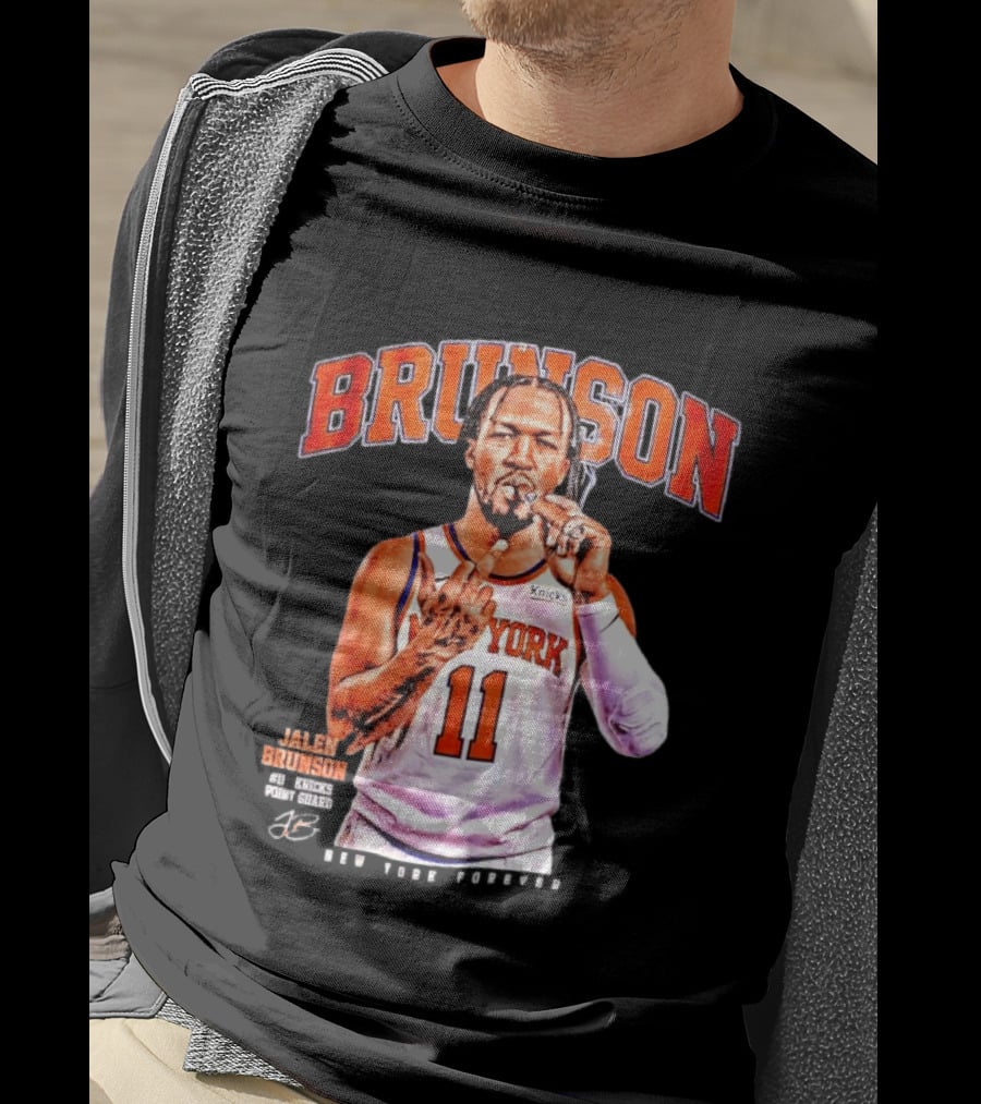 Jalen Brunson Middle Finger New York Knicks NBA Point Guard Brunson 11 Old Yolk Records Knicks T-Shirt