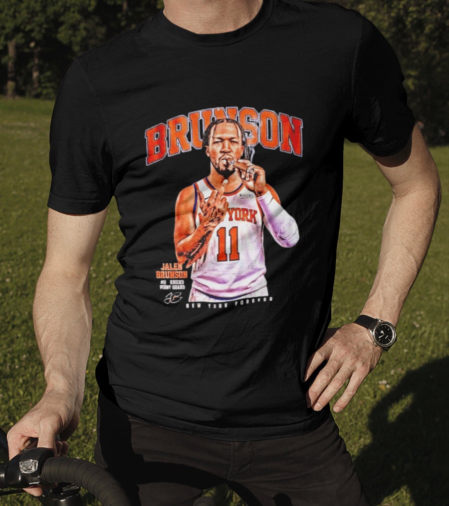 Jalen Brunson Middle Finger New York Knicks NBA Point Guard Brunson 11 Old Yolk Records Knicks T-Shirt