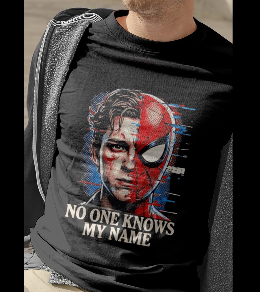 Tom Holland Spider Man No One Knows My Name Split Face Comic T-Shirt