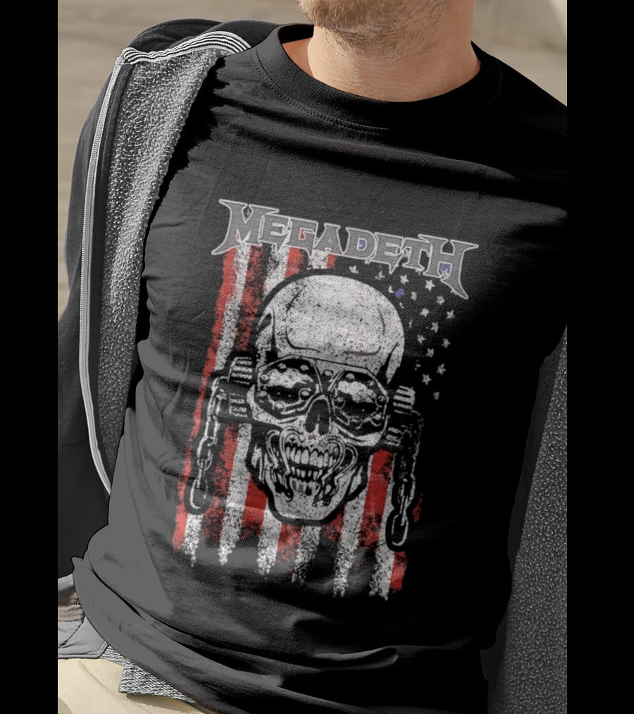 Megadeth American Flag Skull Distressed Chain T-Shirt