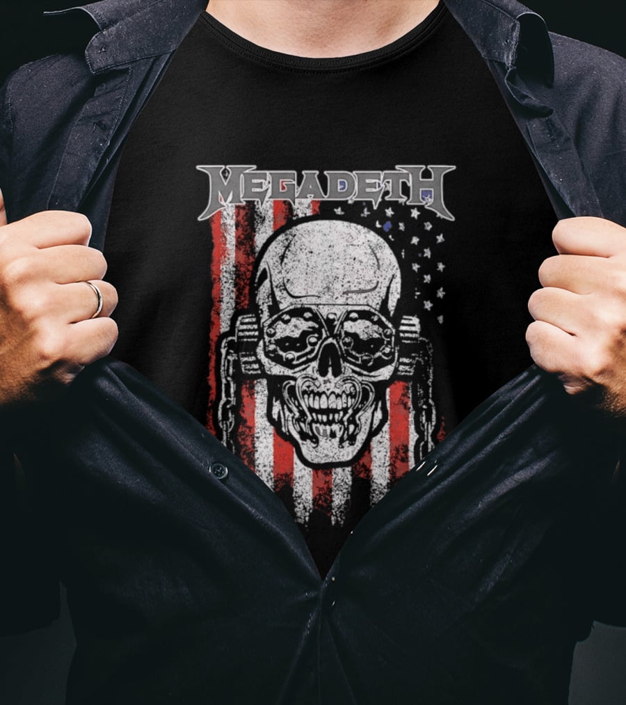 Megadeth American Flag Skull Distressed Chain T-Shirt