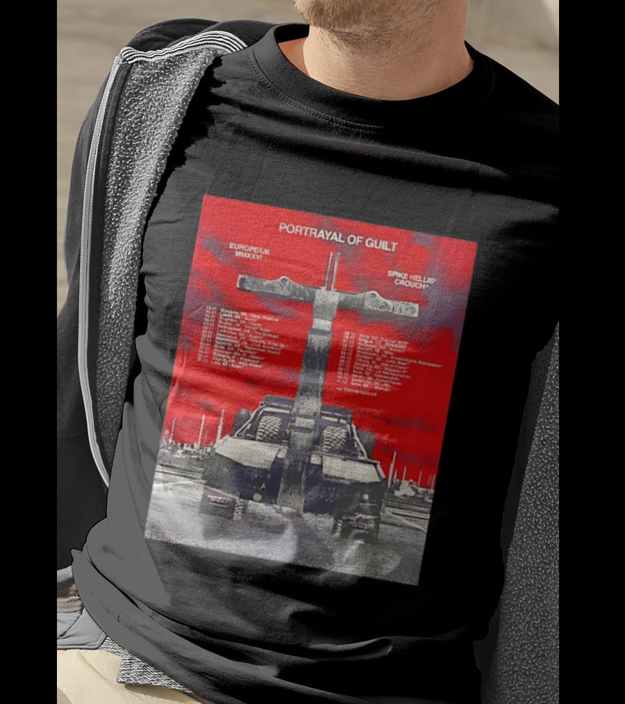 Portrayal Of Guilt Europe UK MMXXVI Spike Hellis Crouch Oathbreaker Tour Dates Tire Tracks Industrial Red T-Shirt