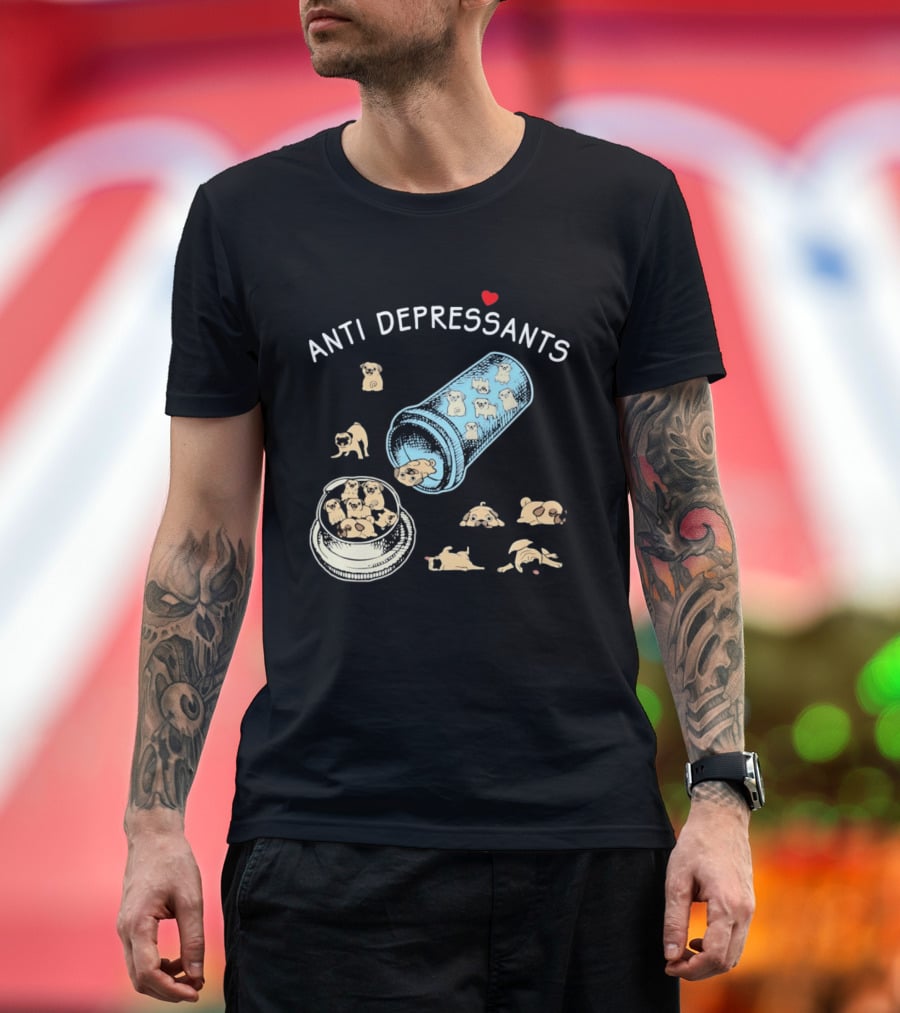 Anti Depressants Pug Puppies In Pill Bottle T-Shirt