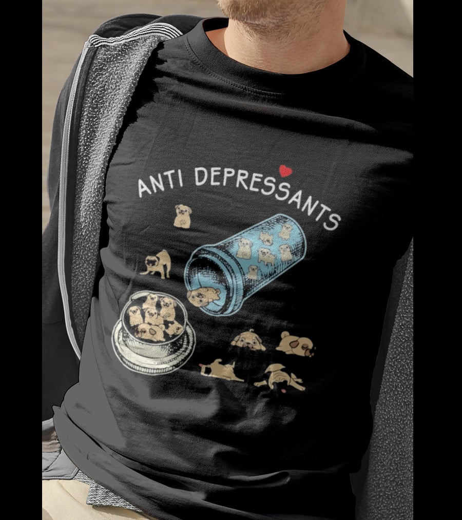 Anti Depressants Pug Puppies In Pill Bottle T-Shirt