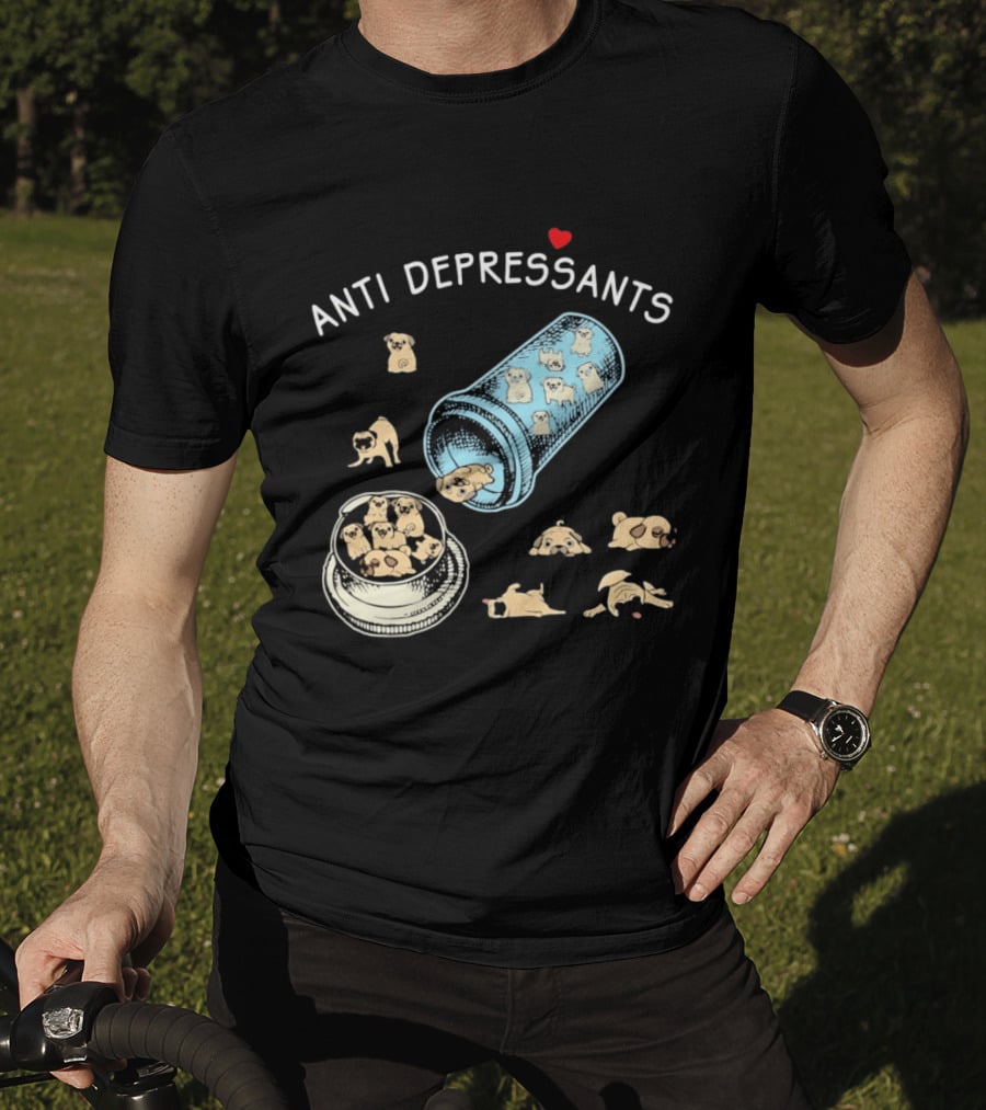 Anti Depressants Pug Puppies In Pill Bottle T-Shirt