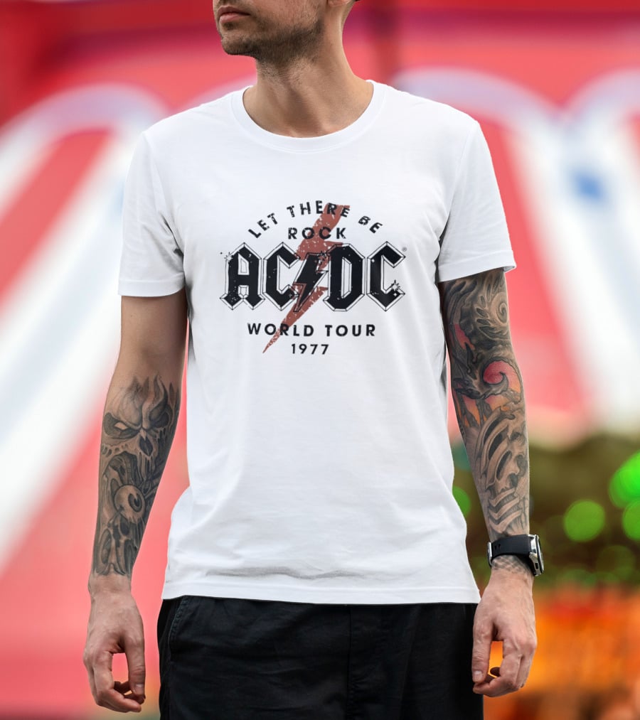 AC DC Let There Be Rock 1977 World Tour Lightning Bolt T-Shirt
