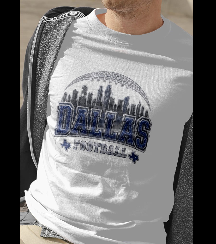 Dallas Football Skyline Rhinestone Texas Cityscape T-Shirt