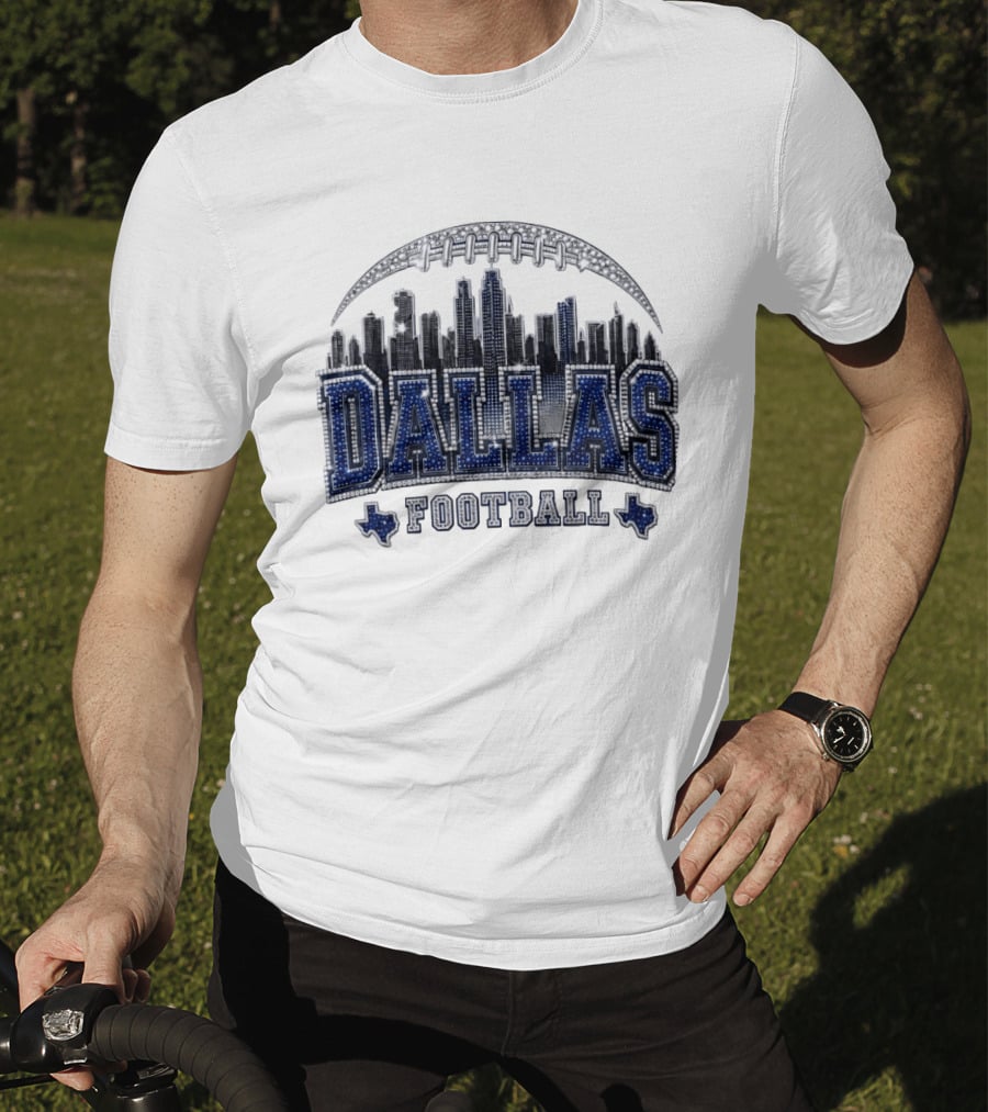 Dallas Football Skyline Rhinestone Texas Cityscape T-Shirt